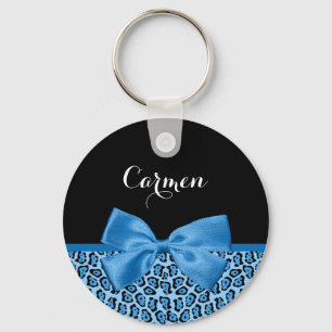 Niedlich Blue Jaguar Print Bright Blue Ribbon und Schlüsselanhänger