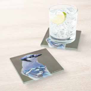 Niedlich Blue Jay Songbird auf Treestump Glass Unt Glasuntersetzer