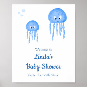 Niedlich Blue Jellyfish Baby Dusche Empfang Poster