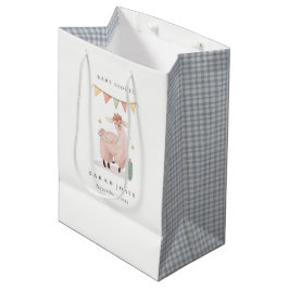 Niedlich Blue Kariert Cactus Boho Llama Baby Showe Mittlere Geschenktüte