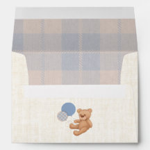 Niedlich Blue Kariert Teddy Bear Envelope