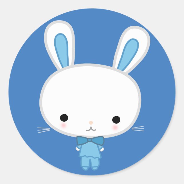 Niedlich Blue Kawaii Bunny Runder Aufkleber (Vorderseite)