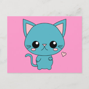 Niedlich Blue Kawaii Cat Postkarte