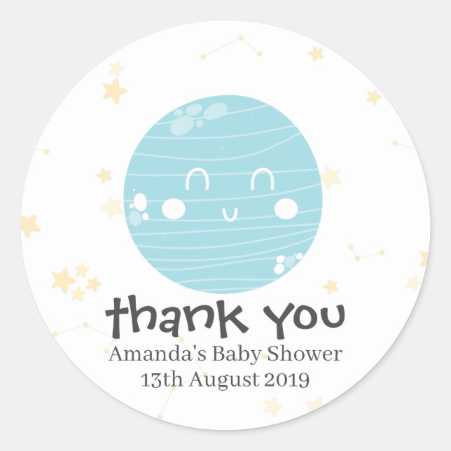 Niedlich Blue Kawaii Planet Baby Dusche Runder Aufkleber (Vorderseite)