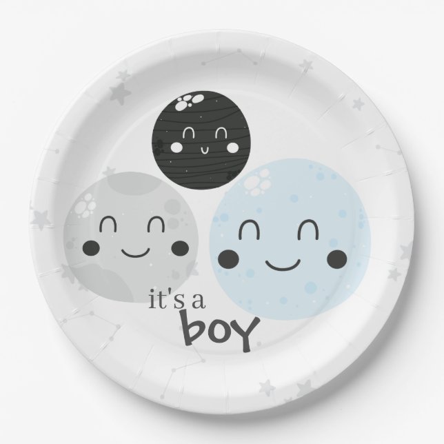 Niedlich Blue Kawaii Planet Es ist eine Baby-Dusch Pappteller (Vorderseite)