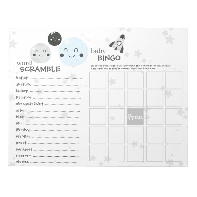 Niedlich Blue Kawaii Planet & Moons Baby Showspiel Notizblock (Vorderseite)