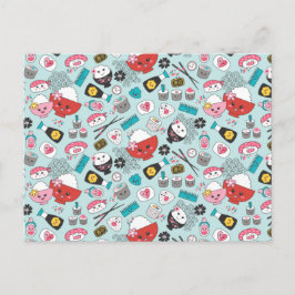 Niedlich Blue Kawaii Sushi Postkarte