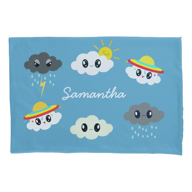 Niedlich Blue Kawaii Weather Cloud Cartoon Kid's Kissenbezug (Vorderseite)