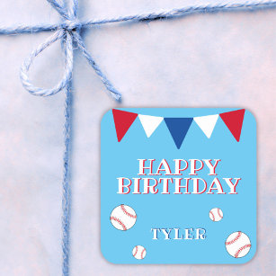 Niedlich Blue Kids Boy Baseball Geburtstagsticker Quadratischer Aufkleber