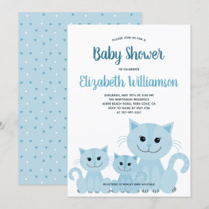 Niedlich Blue Kitty Cat Kitten Boy Moderne Babydus Einladung