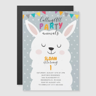 Niedlich Blue Lama Fun Fiesta Geburtstagsparty Magneteinladung