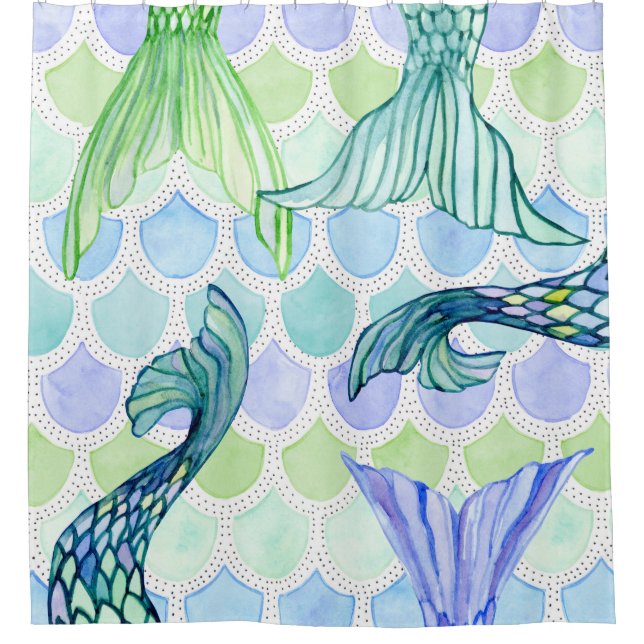 Niedlich Blue Lavender Mermaid Schwanzes Fun Beach Duschvorhang (Vorderseite)