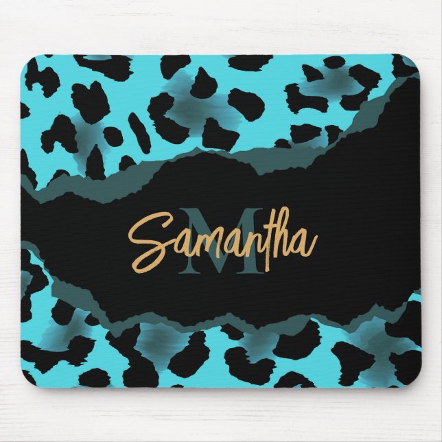 Niedlich Blue Leopard Print Mousepad (Vorne)
