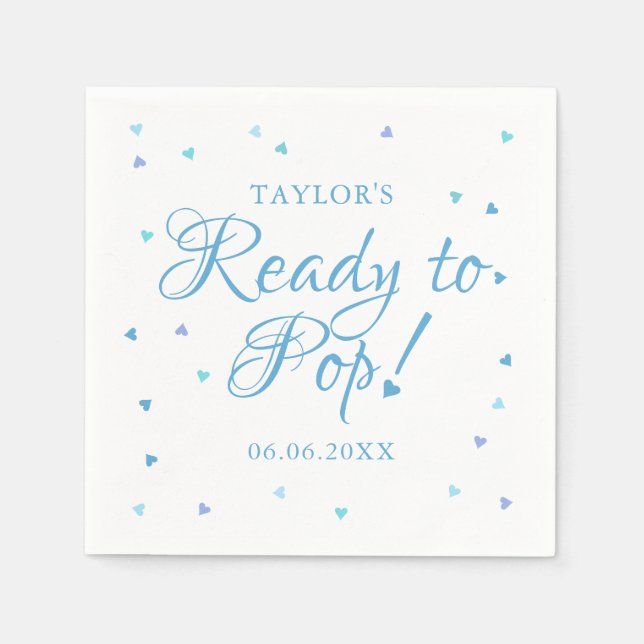 Niedlich Blue Liebe Hearts Bereit zum Pop Baby Boy Serviette (Vorderseite)