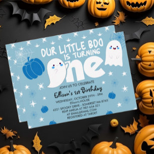 Niedlich Blue Little Boo Halloween Erster Geburtst Einladung