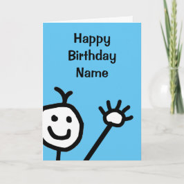Niedlich Blue Little Lächeln Gesicht Wave Birthday Karte