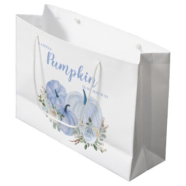 Niedlich Blue Little Pumpkin Baby Dusche Große Geschenktüte (Vorderseite Schrägansicht)