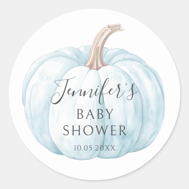 Niedlich Blue Little Pumpkin Baby Shower Stickers (Vorderseite)
