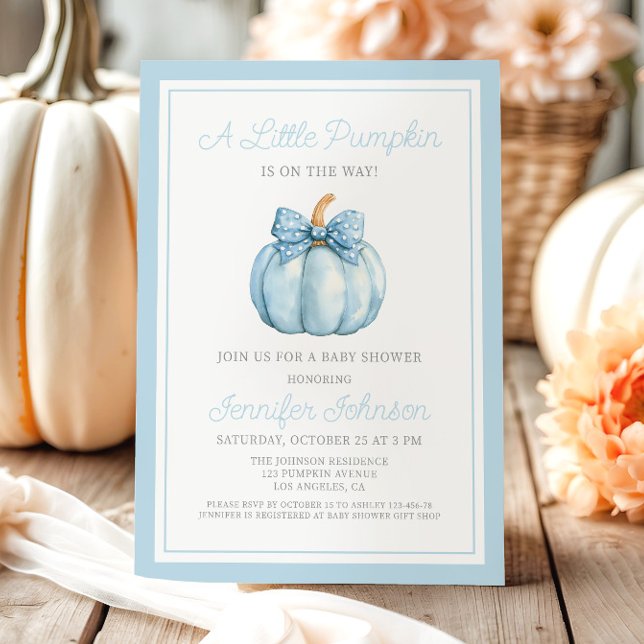 Niedlich Blue Little Pumpkin Boy Baby Dusche Einladung (Cute Blue Little Pumpkin Boy Baby Shower Invitation)