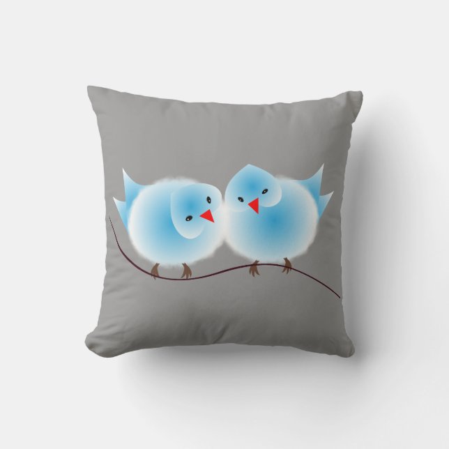Niedlich Blue Love Birds auf dem Zweig Kissen (Vorderseite)