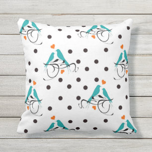 Niedlich Blue Love Birds in Black Polka Dots Kissen