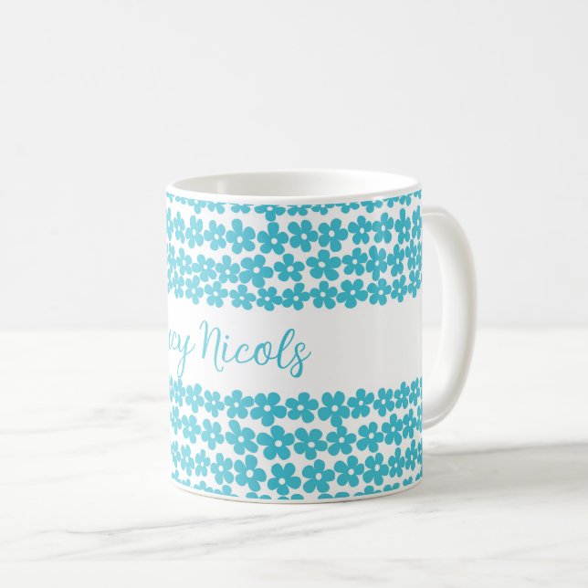 Niedlich Blue Minimalistisch Daisy Muster Blumenbe Kaffeetasse (VorderseiteRechts)