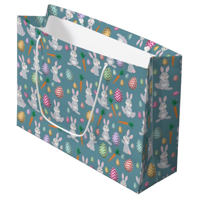 Niedlich Blue Oaster Bunny Rabbit Muster Große Geschenktüte (Vorderseite Schrägansicht)