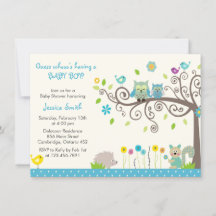 Niedlich Blue Owl Boy Baby Shower Einladungen