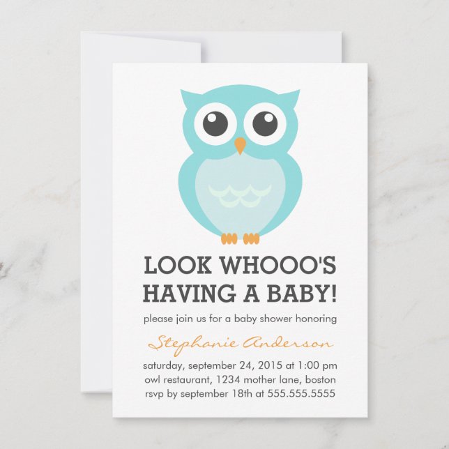 Niedlich Blue Owl Boy Baby Shower Einladungen (Vorderseite)