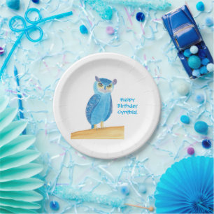 Niedlich Blue Owl Personalisiert Paper Teller, Geb Pappteller