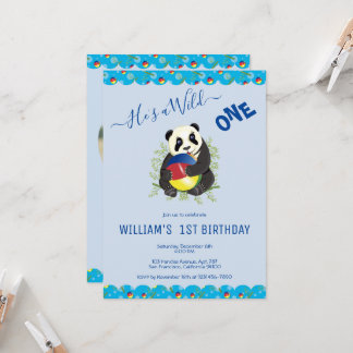 Niedlich Blue Panda Bear Wild 1. Geburtstag Foto I Einladung