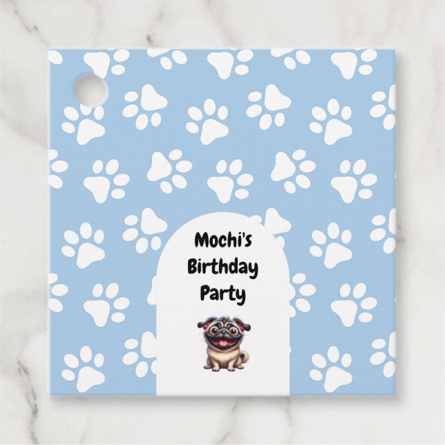 Niedlich Blue Pet Mops Geburtstagsparty Geschenkanhänger (Vorderseite)