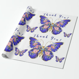 Niedlich Blue Pink Gold Butterfly Floral Vielen Da Geschenkpapier