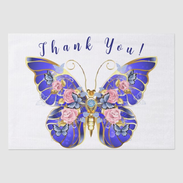 Niedlich Blue Pink Gold Butterfly Floral Vielen Da Seidenpapier (Vorderseite)