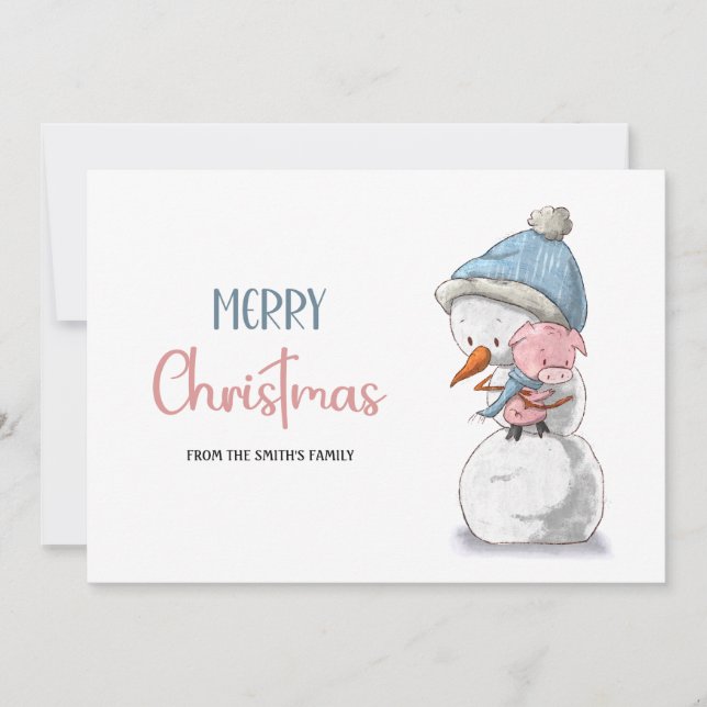 Niedlich Blue Pink Snowman Pig Weihnachten (Vorderseite)