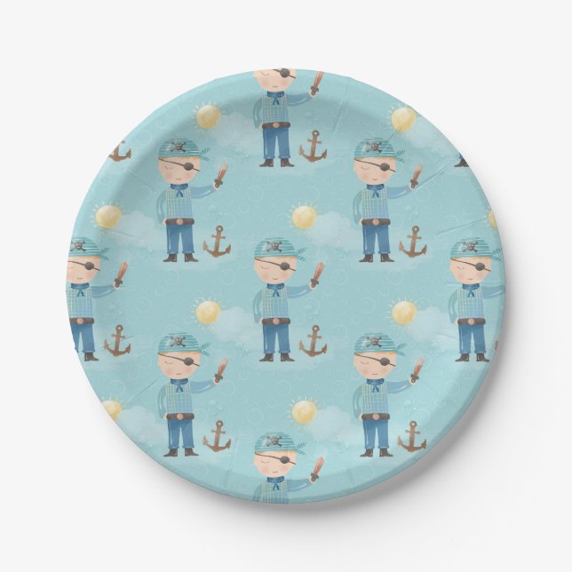 Niedlich Blue Pirate Boy Pappteller (Vorderseite)