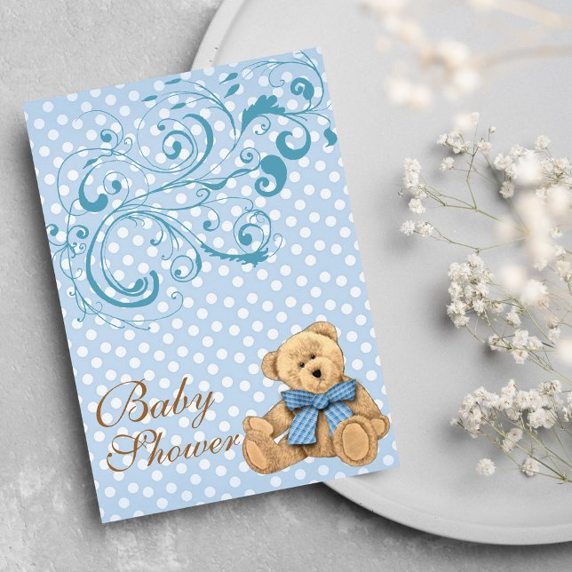 Niedlich Blue Polka Dots Baby Dusche Einladung (Cute Blue Polka Dots Baby Shower )