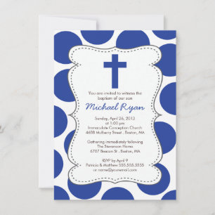 Niedlich Blue Polka Dots Cross Taufe Einladung
