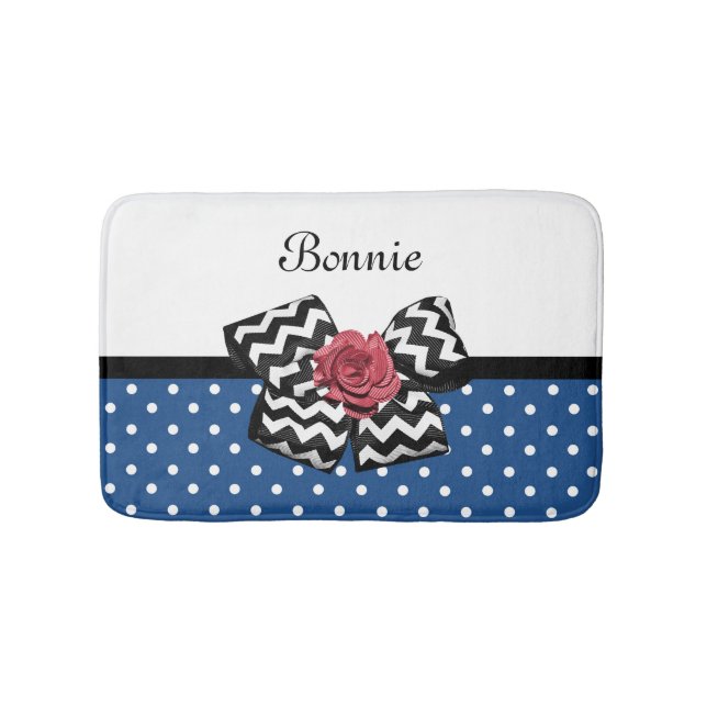 Niedlich Blue Polka Dots Rote Rose Zickzack Bow un Badematte (Vorderseite)