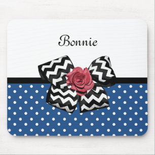Niedlich Blue Polka Dots Rote Rose Zickzack Bow un Mousepad