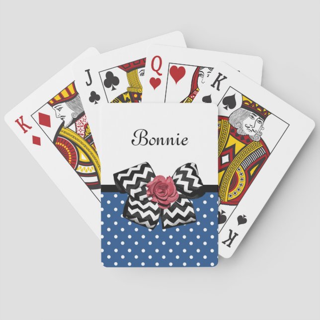 Niedlich Blue Polka Dots Rote Rose Zickzack Bow un Spielkarten (Rückseite)