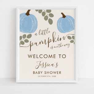 Niedlich Blue Pumpkin Eucalyptus Baby Dusche Willk Poster
