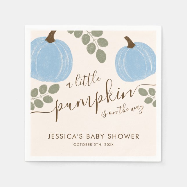 Niedlich Blue Pumpkin Eucalyptus Fall Boy Baby Dus Serviette (Vorderseite)