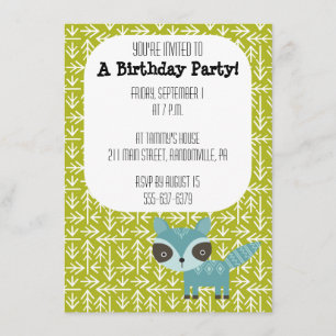 Niedlich Blue Raccoon Party Einladung