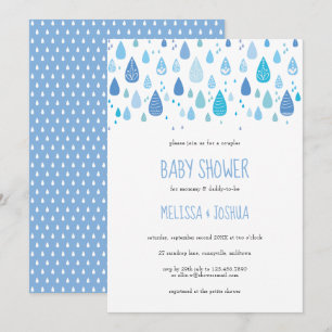 Niedlich Blue Raindrops Paare Babydusche Einladung