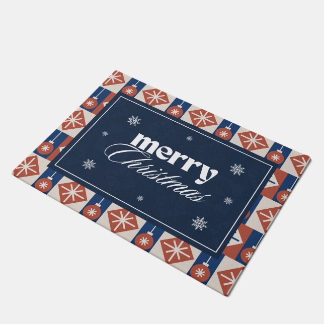 Niedlich Blue Red Snowflakes Frohe Weihnachten Sai Fußmatte (Schrägansicht)