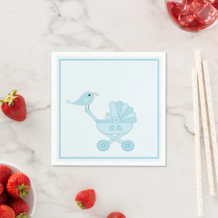 Niedlich Blue Retro Bird Baby Carriage Boy Baby Du Serviette