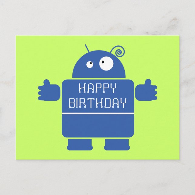 Niedlich Blue Robot Postcard Postkarte (Vorderseite)