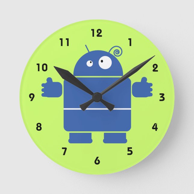 Niedlich Blue Robot Runde Wanduhr (Vorderseite)
