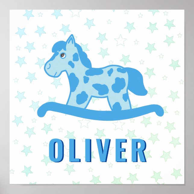 Niedlich Blue Rocking Horst Star Kids Name Poster (Vorne)